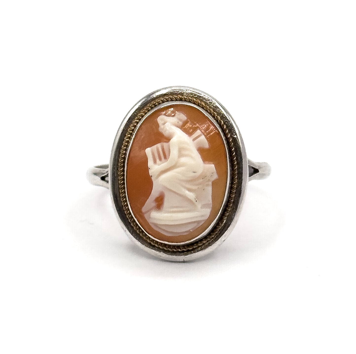 Vintage Shell Cameo Ring in Sterling Silver