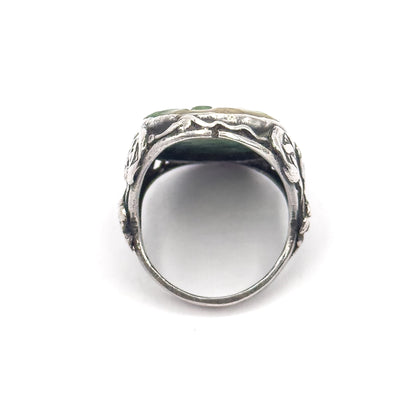 Art Nouveau Carved Jade Ring in Sterling Silver