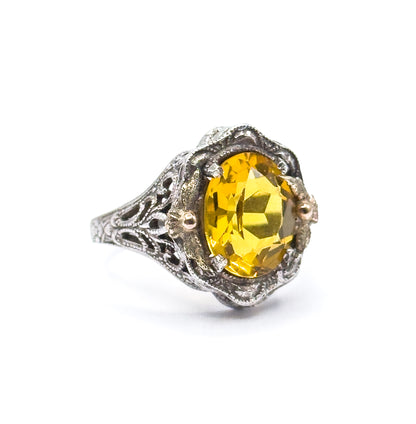 Mid-Century Golden Yellow Glass Ring in Sterling Silver