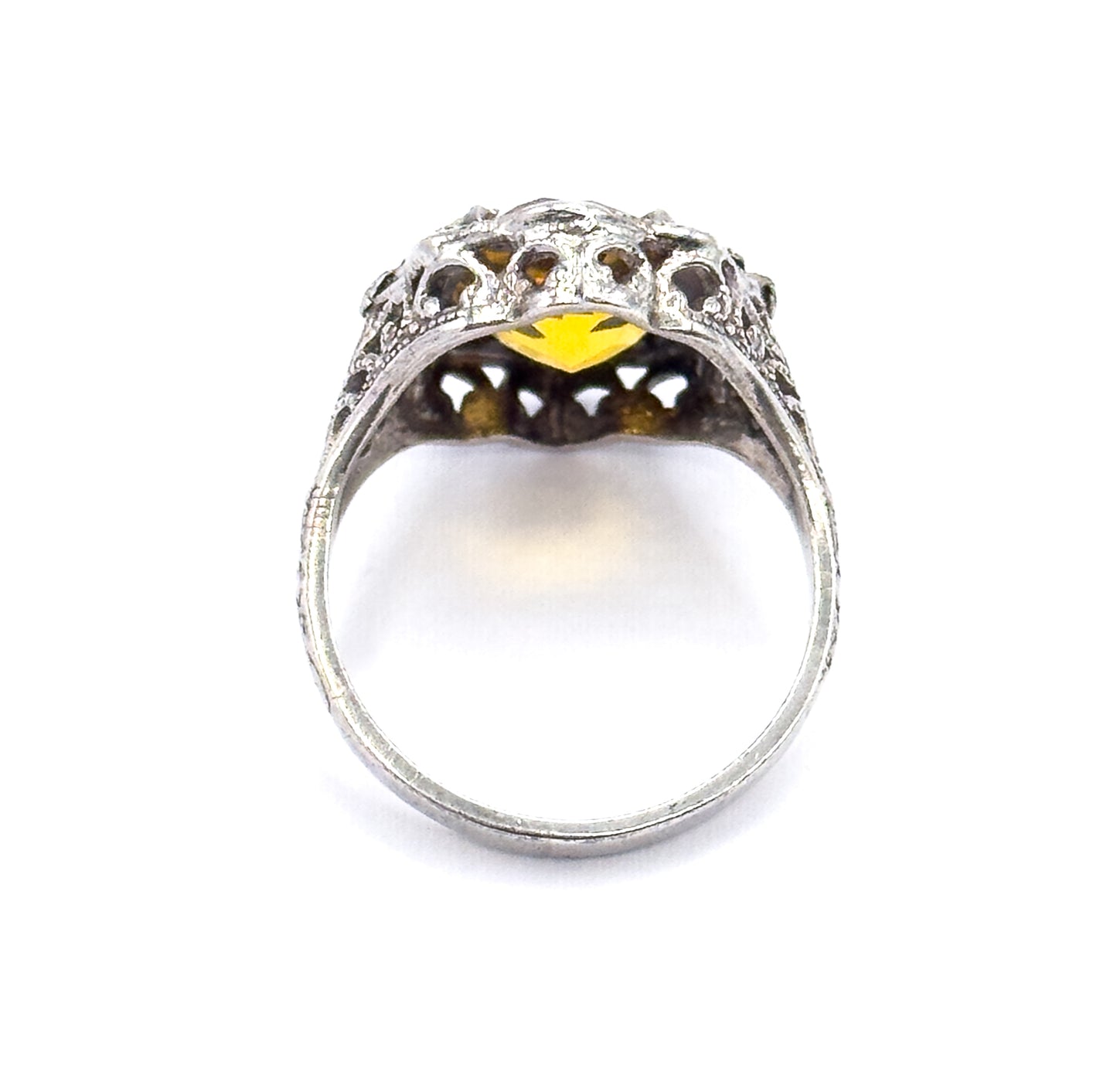 Mid-Century Golden Yellow Glass Ring in Sterling Silver