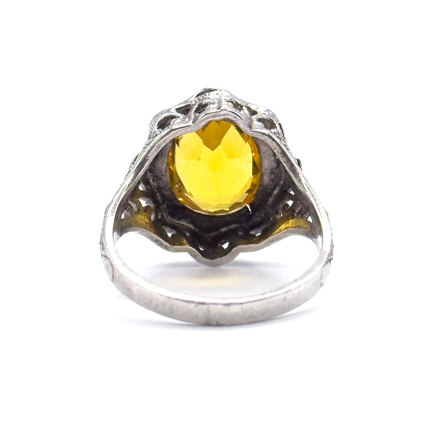 Mid-Century Golden Yellow Glass Ring in Sterling Silver