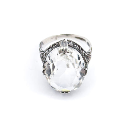 Art Deco Colorless Glass Filigree Ring in Sterling Silver - AS FOUND