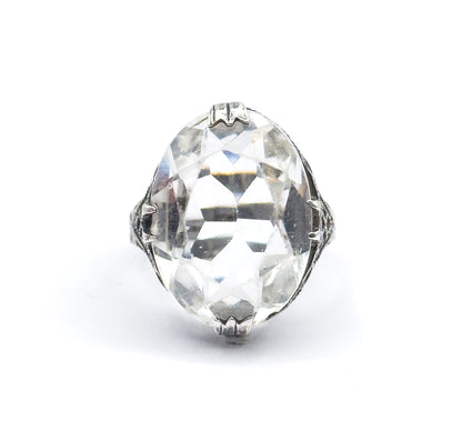Art Deco Colorless Glass Filigree Ring in Sterling Silver - AS FOUND