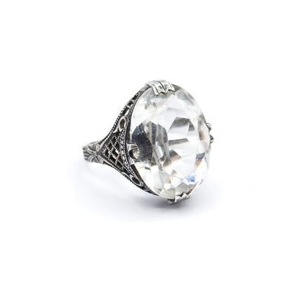 Art Deco Colorless Glass Filigree Ring in Sterling Silver - AS FOUND
