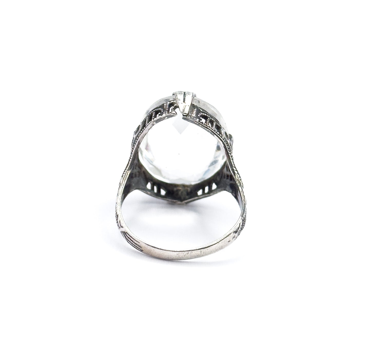 Art Deco Colorless Glass Filigree Ring in Sterling Silver - AS FOUND