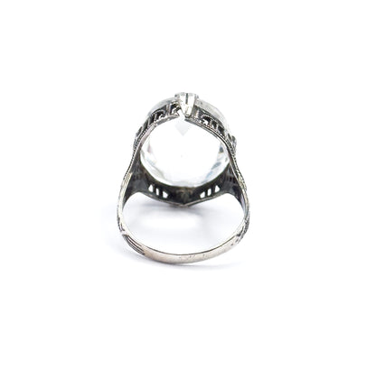 Art Deco Colorless Glass Filigree Ring in Sterling Silver - AS FOUND