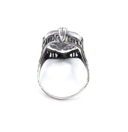 Art Deco Colorless Glass Filigree Ring in Sterling Silver - AS FOUND