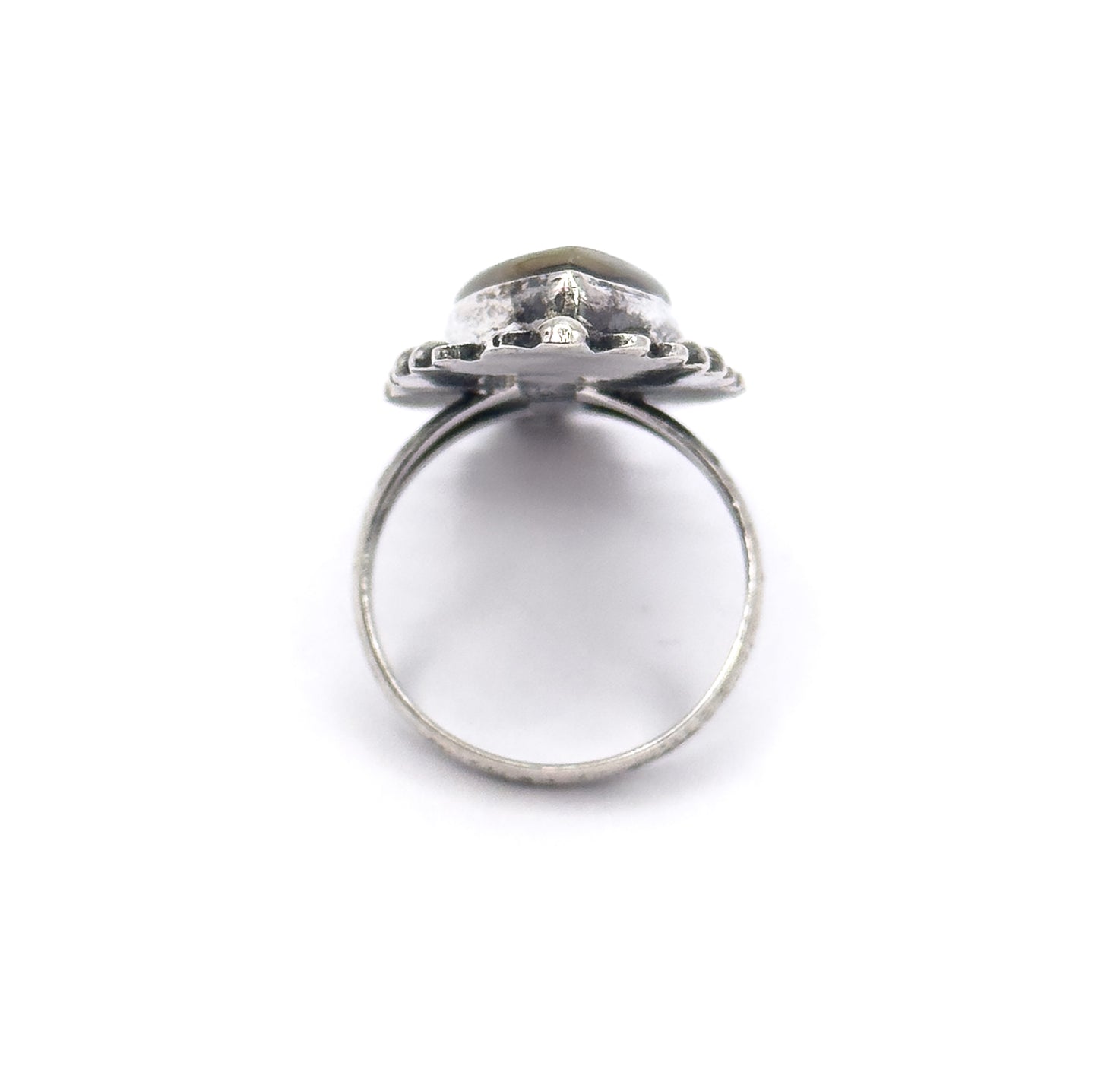 Mid-Century Mother of Pearl Marquise Ring in Sterling Silver