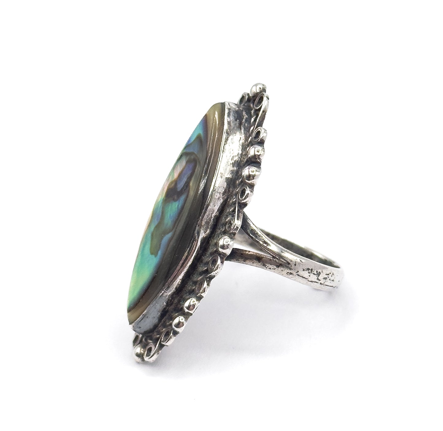 Mid-Century Mother of Pearl Marquise Ring in Sterling Silver