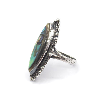 Mid-Century Mother of Pearl Marquise Ring in Sterling Silver