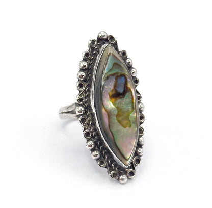 Mid-Century Mother of Pearl Marquise Ring in Sterling Silver