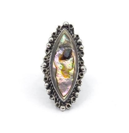 Mid-Century Mother of Pearl Marquise Ring in Sterling Silver