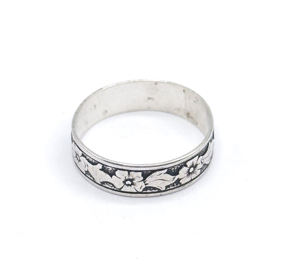 Vintage Floral Wide Band Ring in Sterling Silver