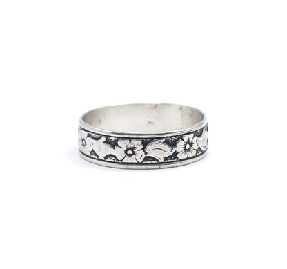 Vintage Floral Wide Band Ring in Sterling Silver