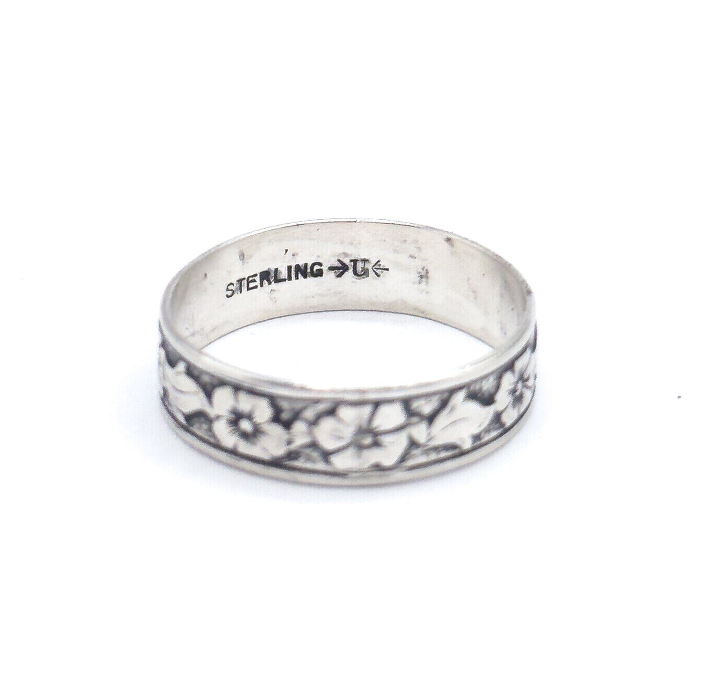 Vintage Floral Wide Band Ring in Sterling Silver