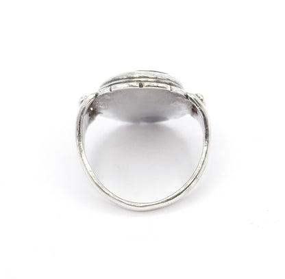 Vintage Blue Enamel Leaf & Berry Ring in Sterling Silver