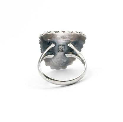 Mid-Century Mexican Onyx Face Shield Ring in Sterling Silver