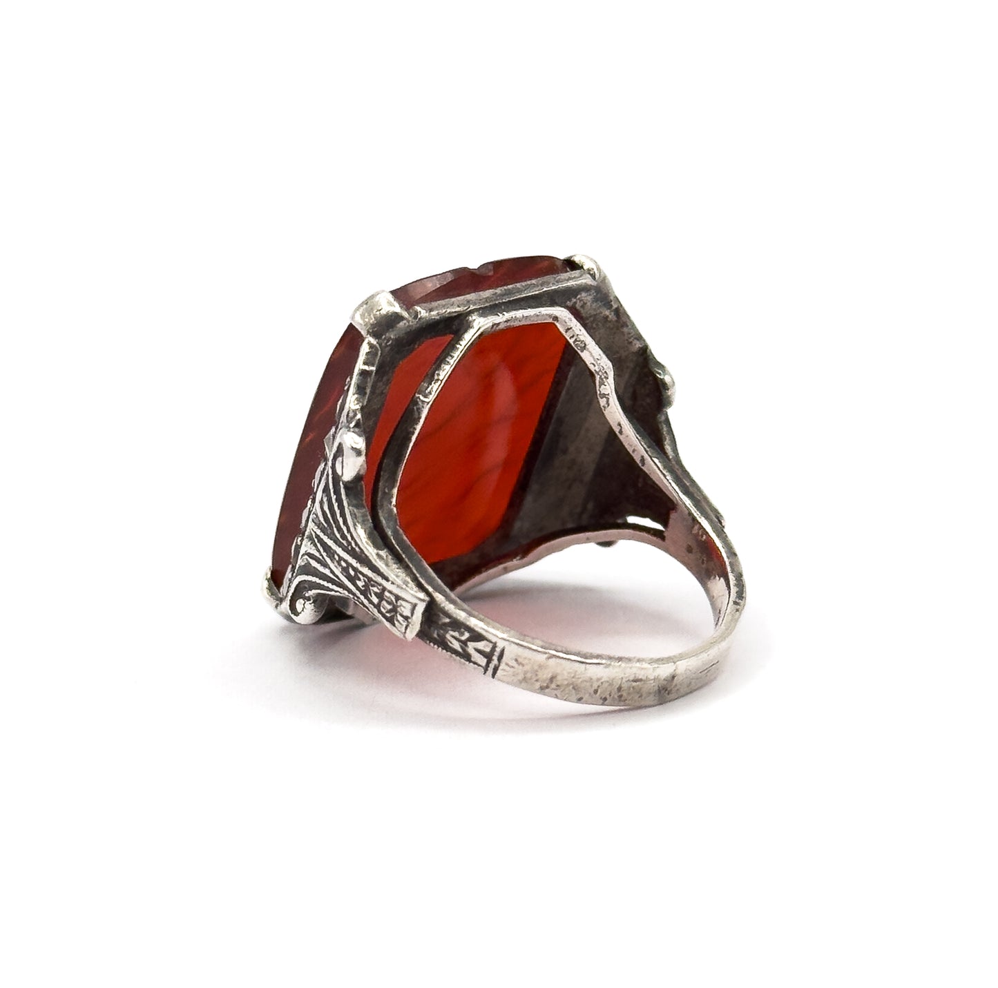 Art Deco Carnelian & Marcasite Ring in Sterling Silver