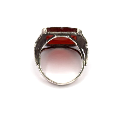 Art Deco Carnelian & Marcasite Ring in Sterling Silver