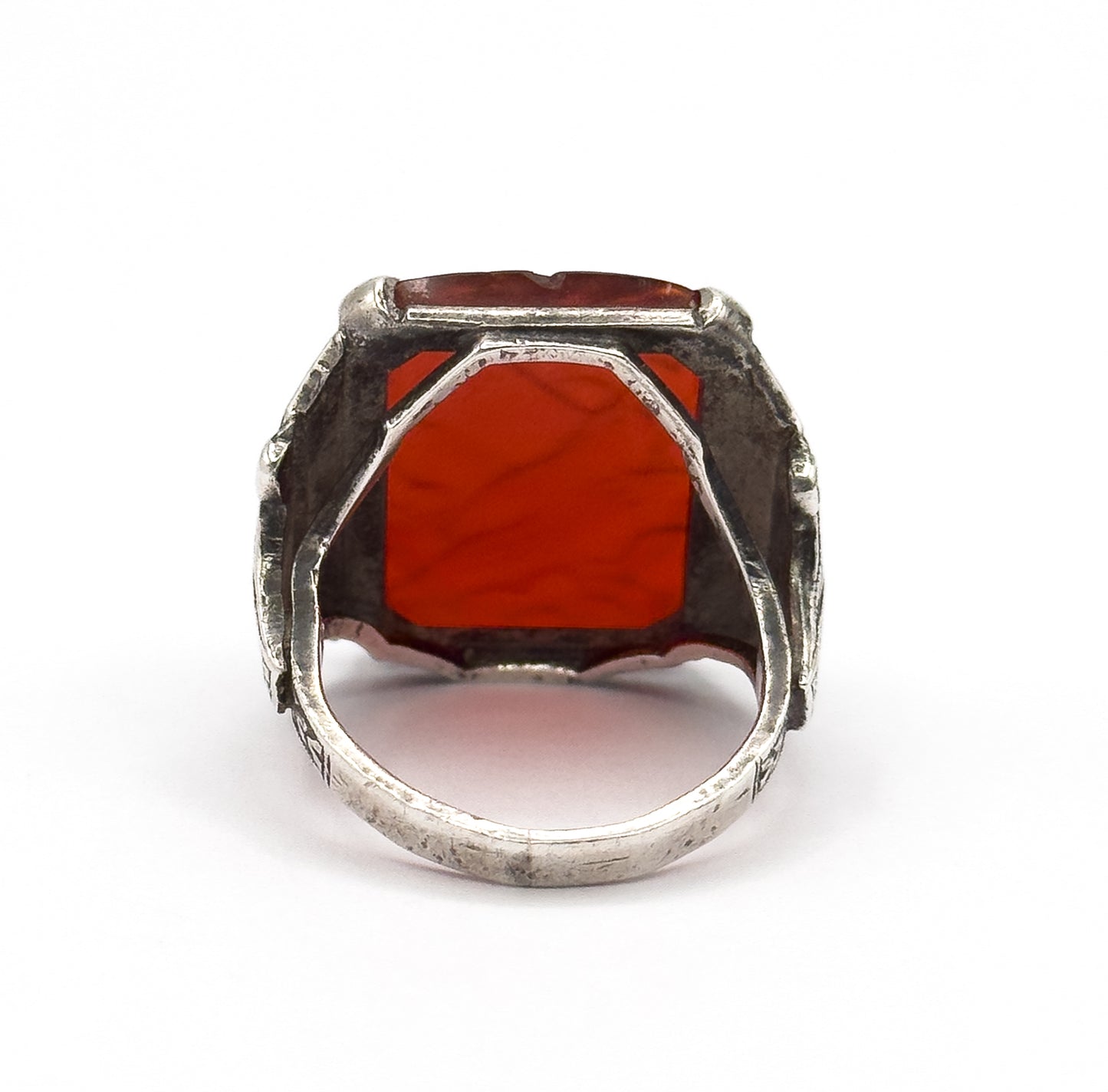 Art Deco Carnelian & Marcasite Ring in Sterling Silver