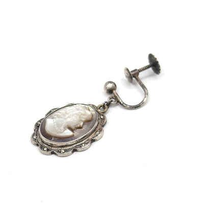 Vintage Abalone Shell Cameo Screw Back Earrings in Silver
