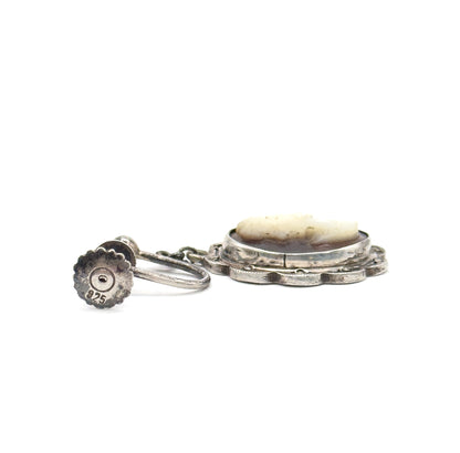 Vintage Abalone Shell Cameo Screw Back Earrings in Silver