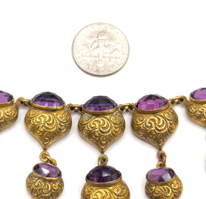 Rare Antique Foiled Purple Paste Art Nouveau Festoon Necklace
