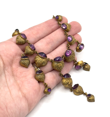 Rare Antique Foiled Purple Paste Art Nouveau Festoon Necklace