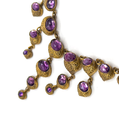 Rare Antique Foiled Purple Paste Art Nouveau Festoon Necklace