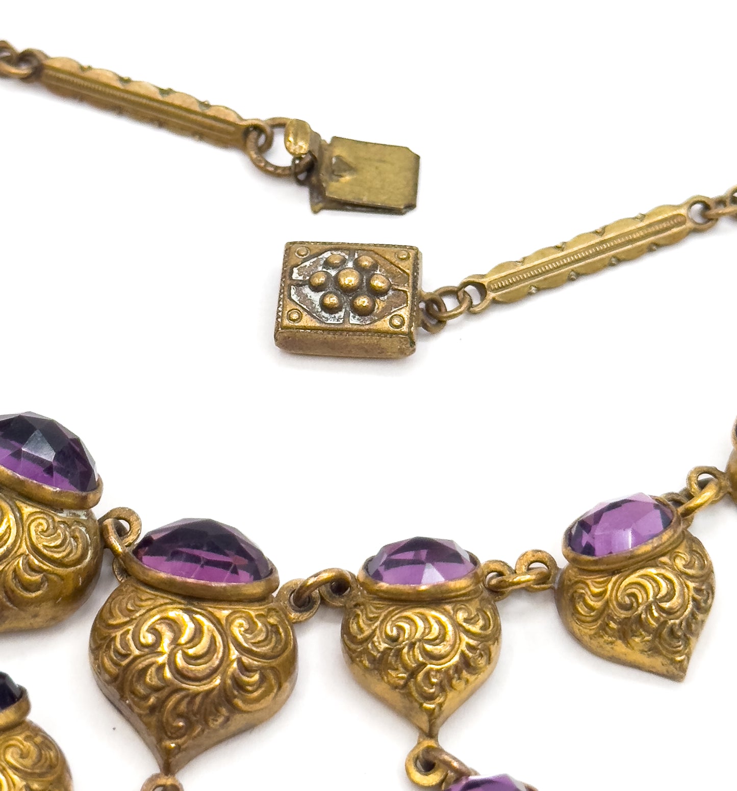 Rare Antique Foiled Purple Paste Art Nouveau Festoon Necklace