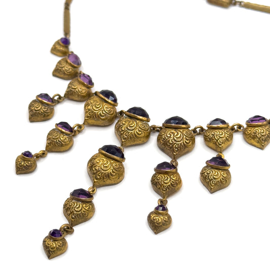 Rare Antique Foiled Purple Paste Art Nouveau Festoon Necklace