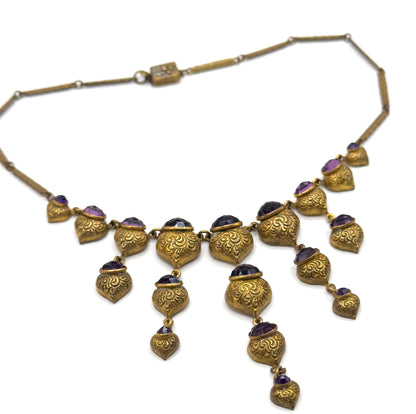 Rare Antique Foiled Purple Paste Art Nouveau Festoon Necklace