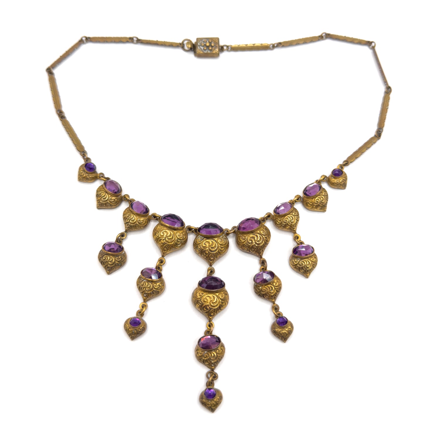 Rare Antique Foiled Purple Paste Art Nouveau Festoon Necklace
