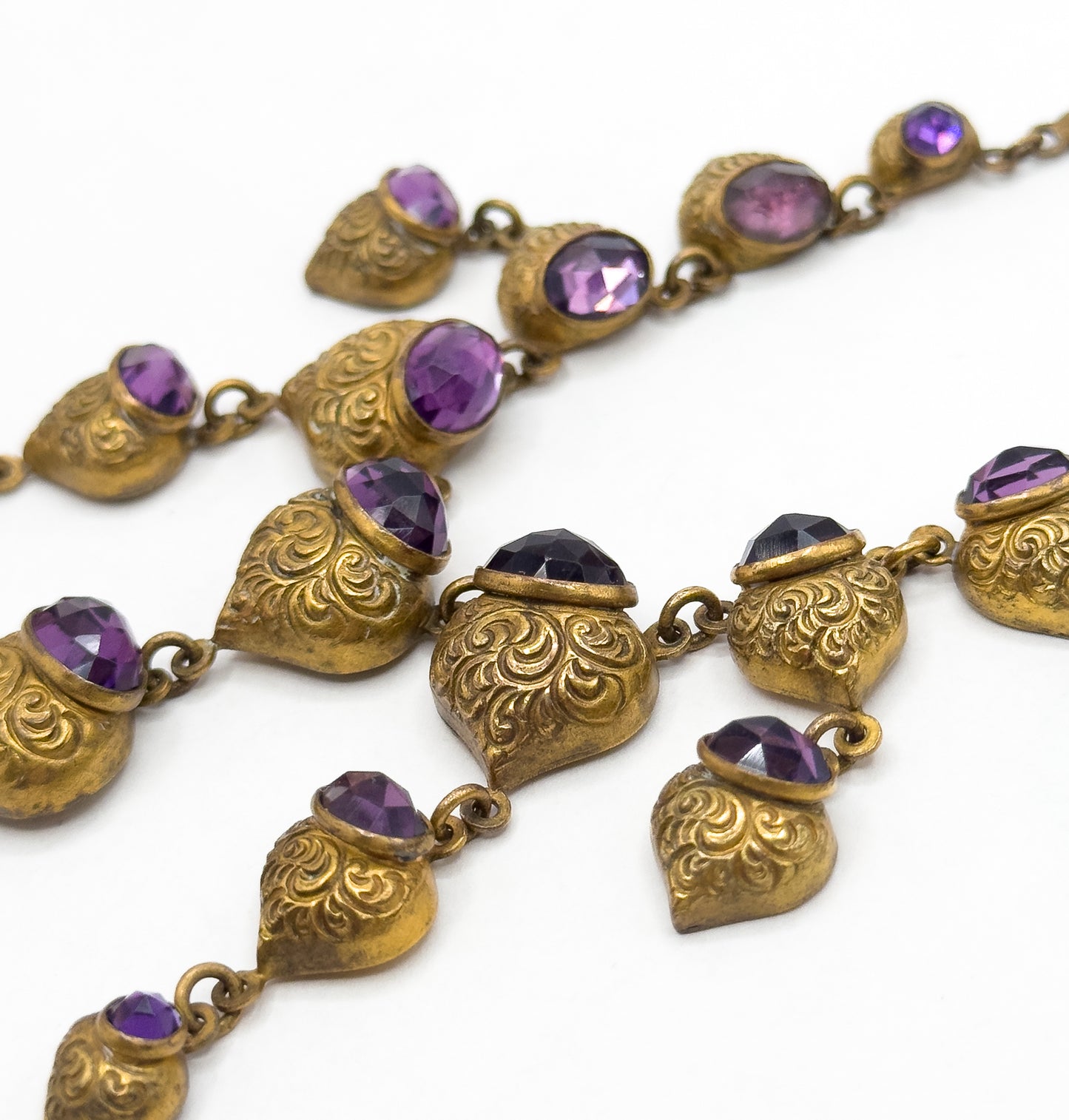 Rare Antique Foiled Purple Paste Art Nouveau Festoon Necklace