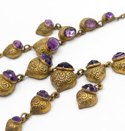 Rare Antique Foiled Purple Paste Art Nouveau Festoon Necklace