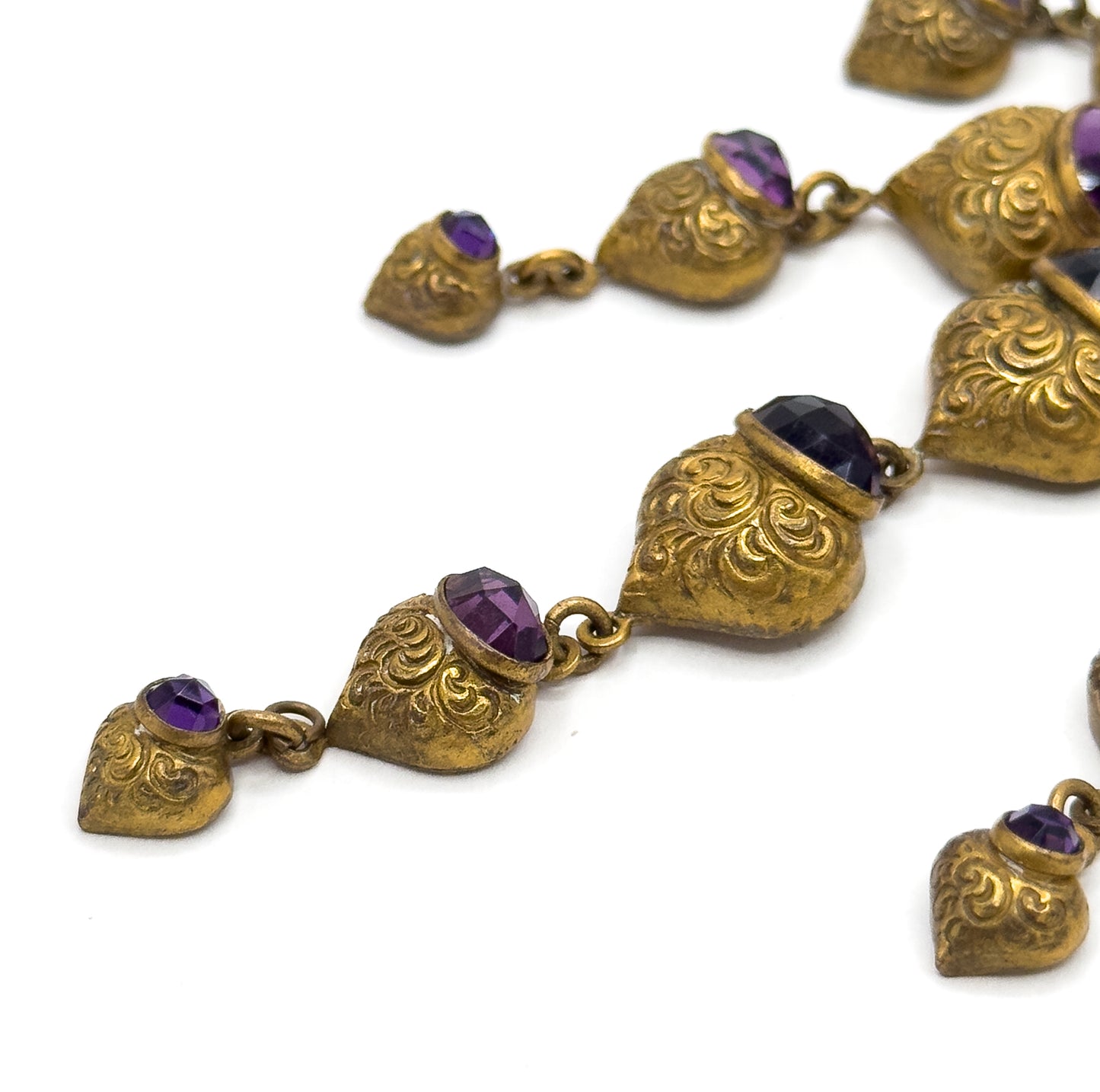 Rare Antique Foiled Purple Paste Art Nouveau Festoon Necklace