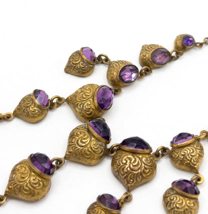 Rare Antique Foiled Purple Paste Art Nouveau Festoon Necklace