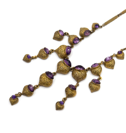Rare Antique Foiled Purple Paste Art Nouveau Festoon Necklace