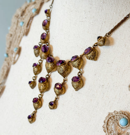 Rare Antique Foiled Purple Paste Art Nouveau Festoon Necklace