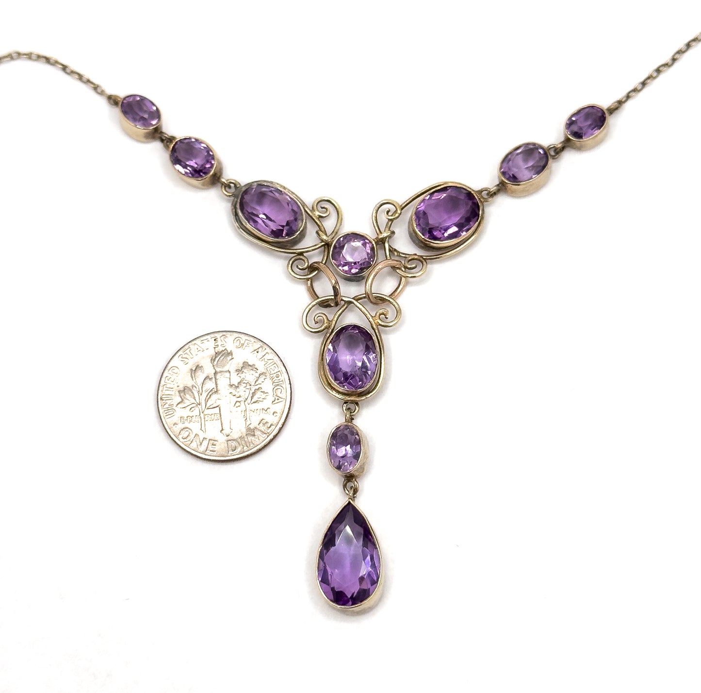 Arts and Crafts handmade Amethyst Pendant Necklace in Vermeil