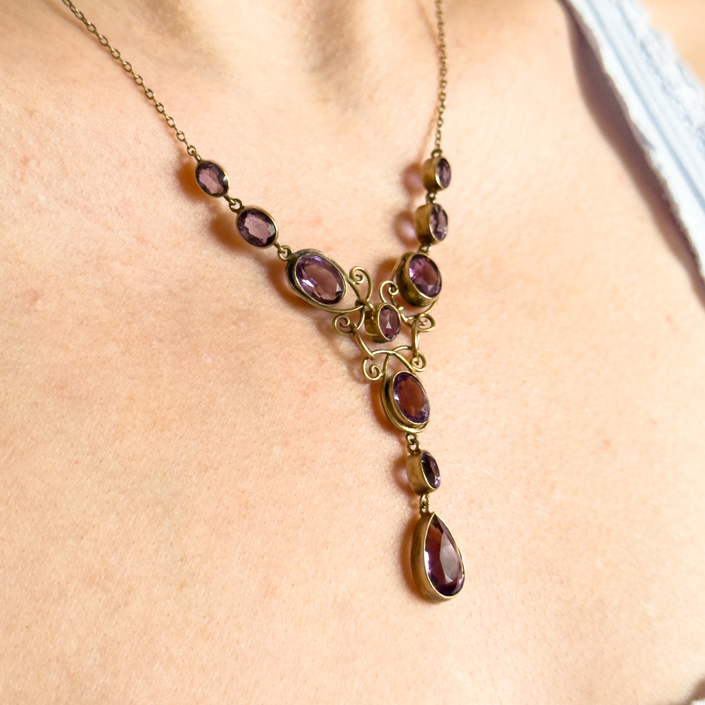 Arts and Crafts handmade Amethyst Pendant Necklace in Vermeil