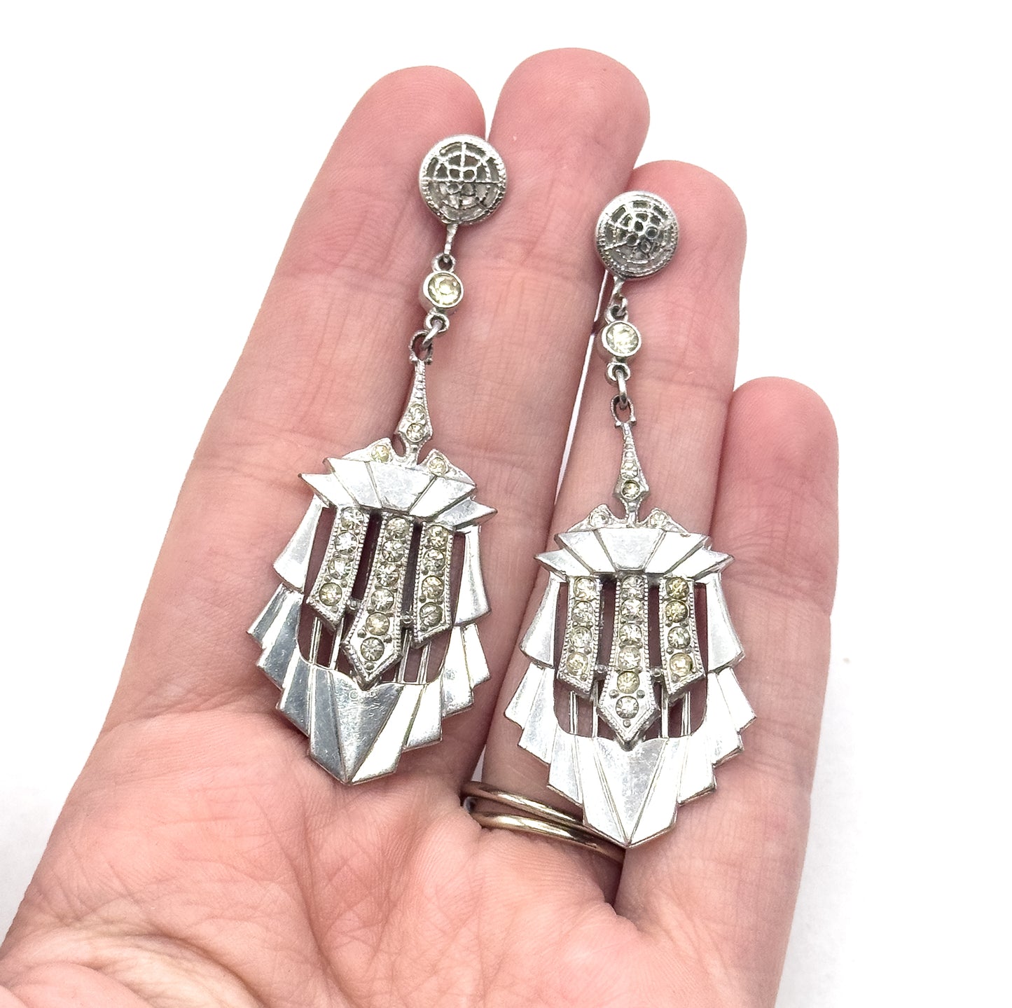 Vintage Late Art Deco Paste Screw Back Earrings