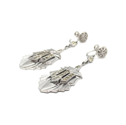 Vintage Late Art Deco Paste Screw Back Earrings