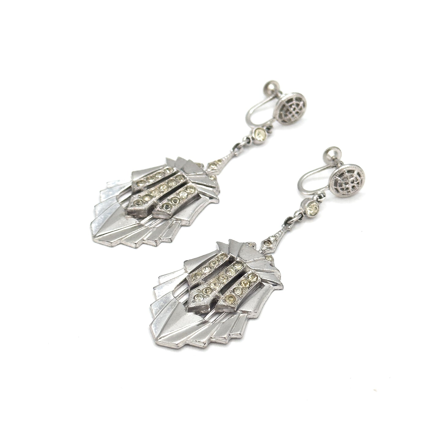 Vintage Late Art Deco Paste Screw Back Earrings