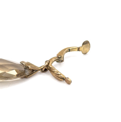 Mid-Century Smoky Quartz Drop Clip on Earrings