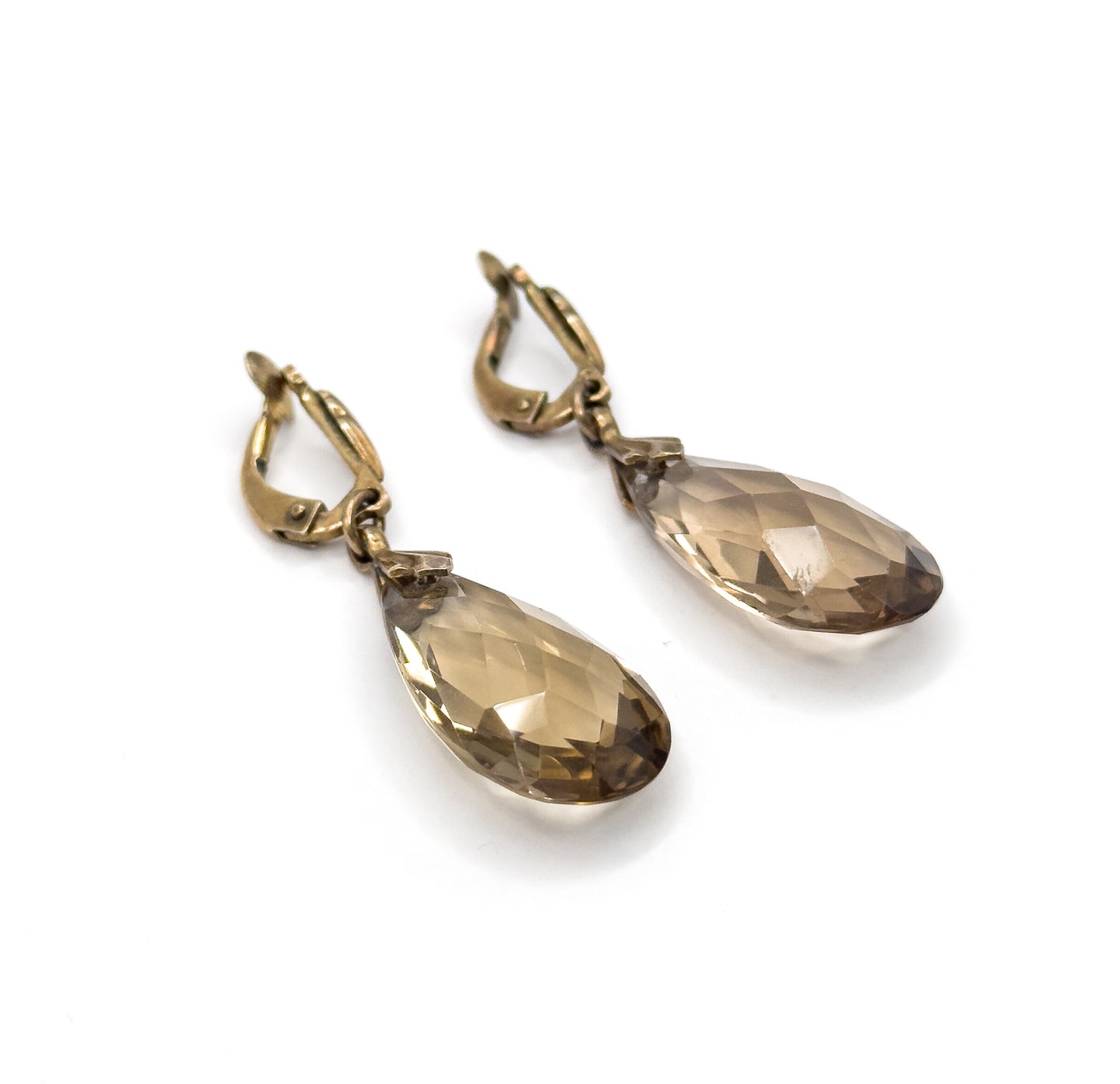 Mid-Century Smoky Quartz Drop Clip on Earrings