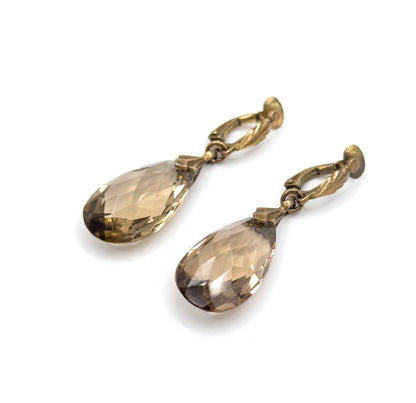 Mid-Century Smoky Quartz Drop Clip on Earrings