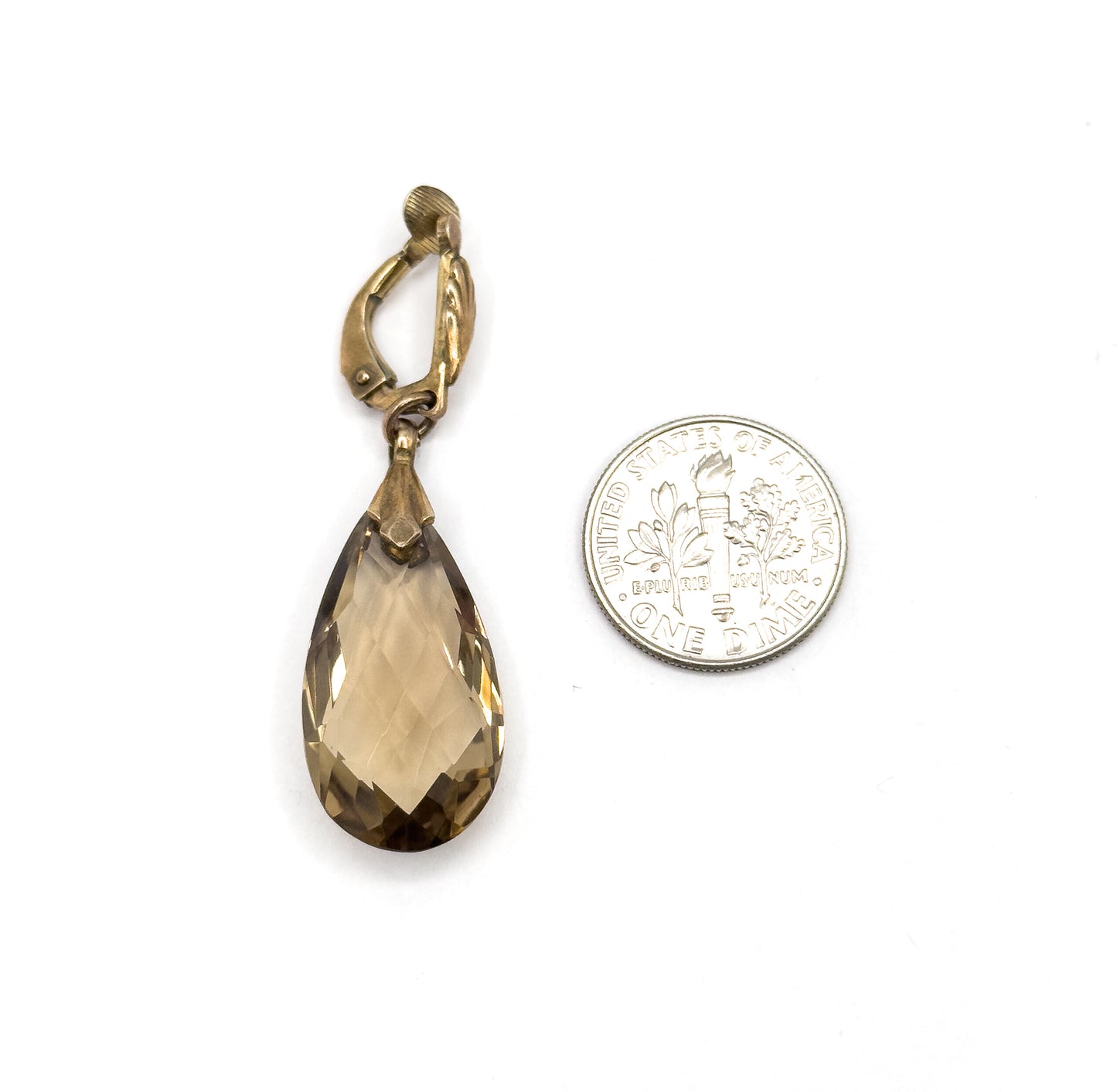 Mid-Century Smoky Quartz Drop Clip on Earrings