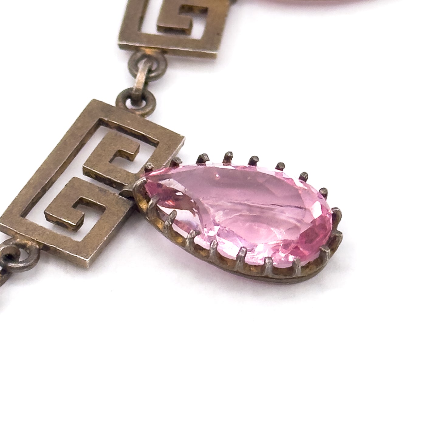 Exceptional Antique Pink Paste Costume Jewelry Earring & Necklace Set