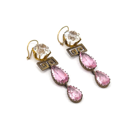 Exceptional Antique Pink Paste Costume Jewelry Earring & Necklace Set